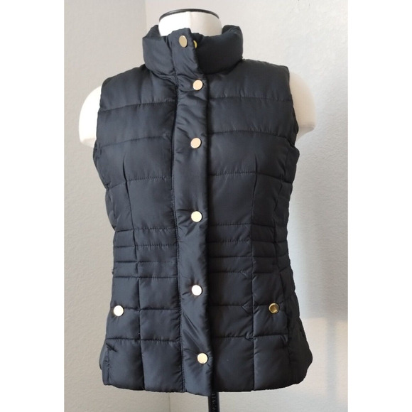 Charter Club Jackets & Blazers - Charter Club Woman's Size Petite Black Puffer Vest Gold Snaps Pockets